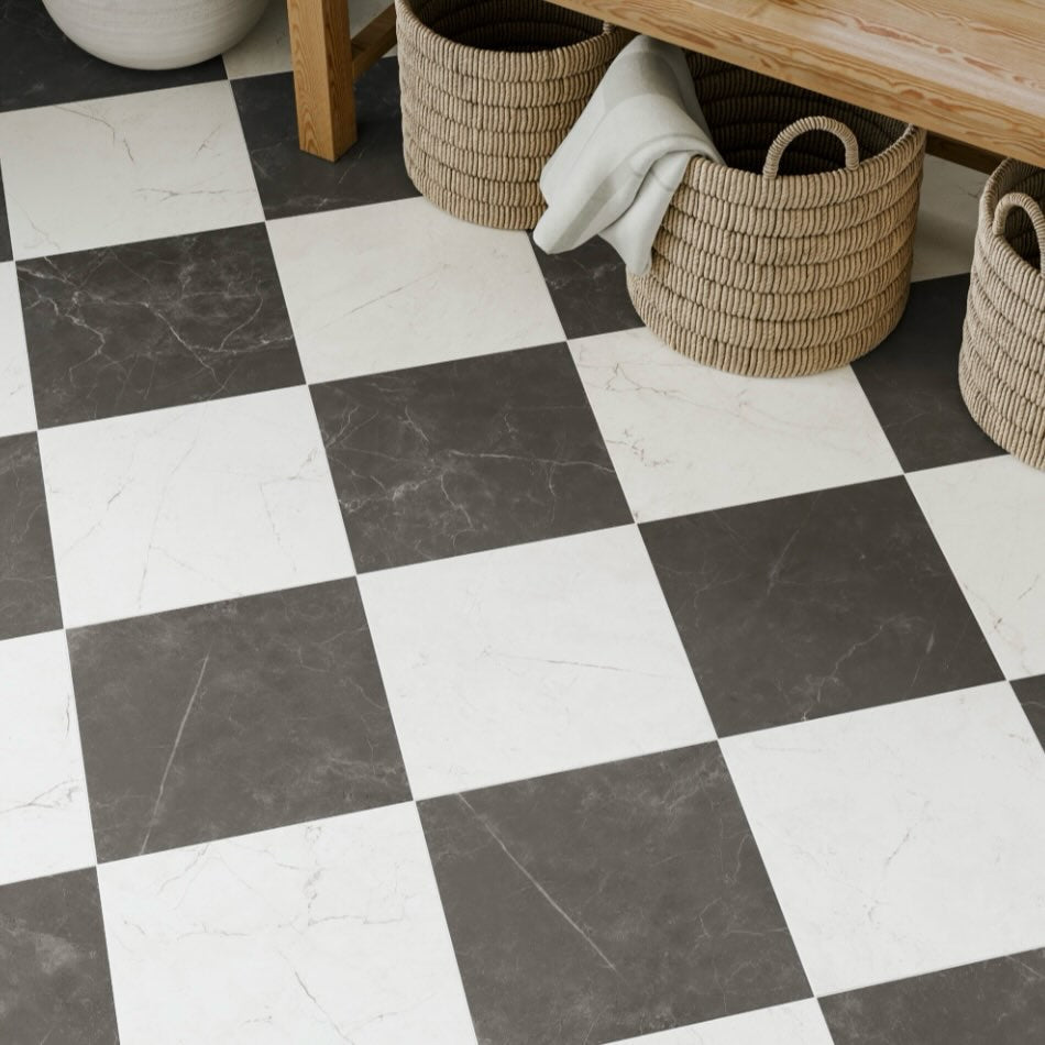 Keystone Onyx Black and White 12x12 Porcelain Tiles in Checkerboard Pattern