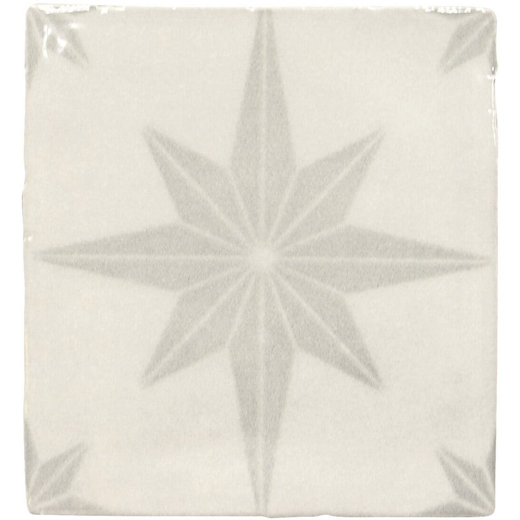 Starburst Deco 5 x 5 Tile in Glossy Light Gray Ceramic