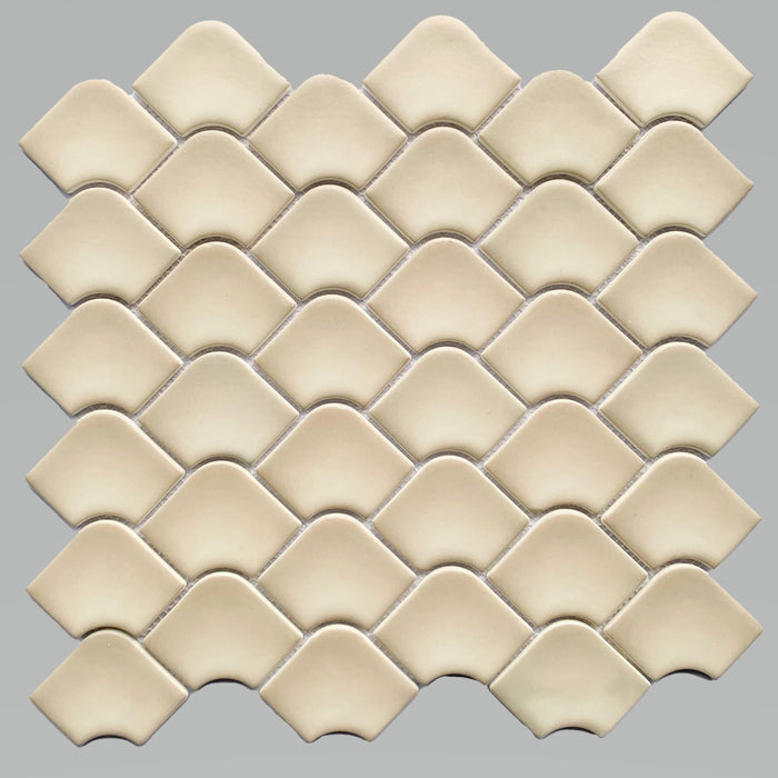 Linen Beige Matte Glass Mini Fan Mosaic Tile