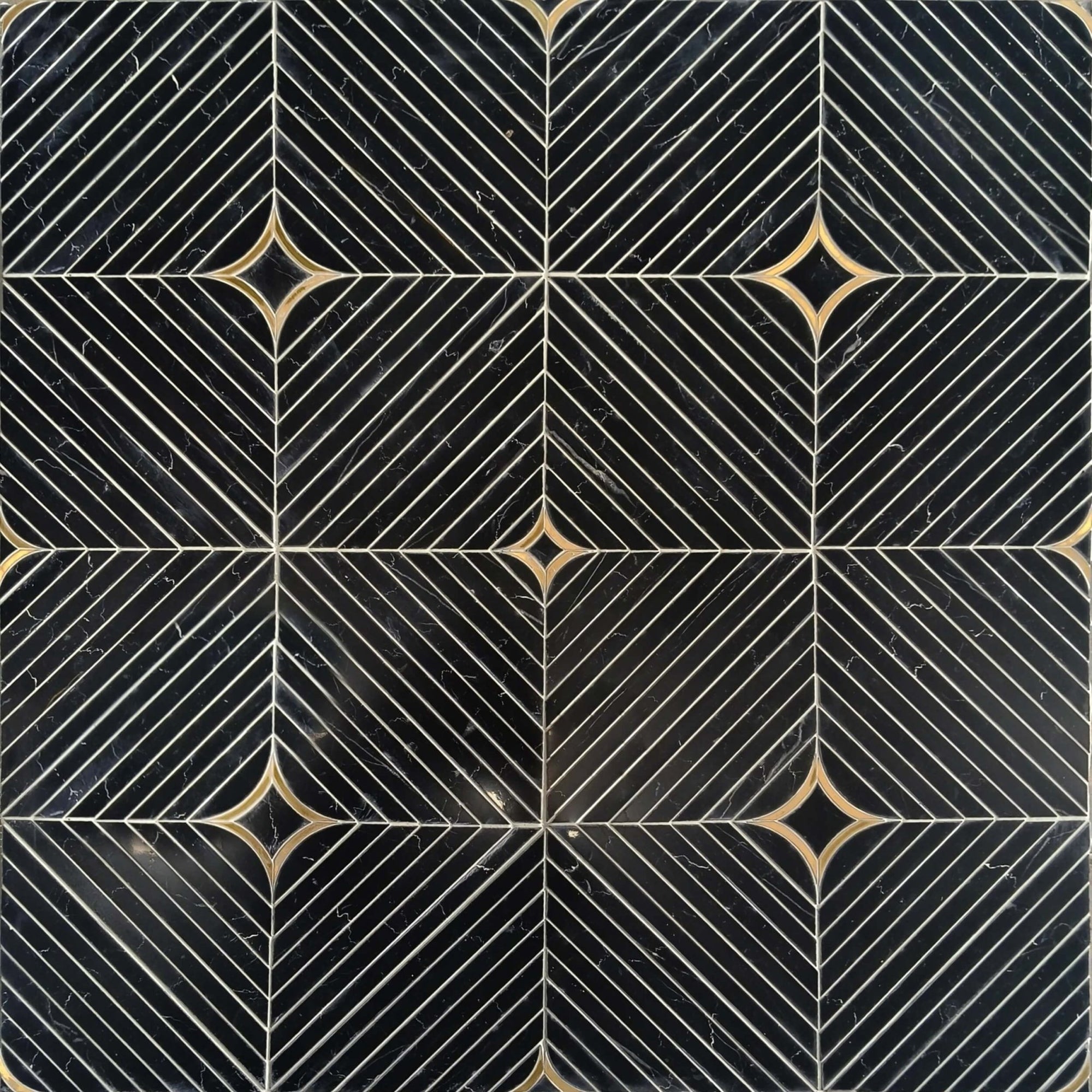 Luxe Nero Black Marble with Brass Inlay Waterjet Mosaic Tile - TileBuys