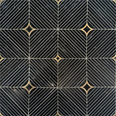 Luxe Nero Black Marble with Brass Inlay Waterjet Mosaic Tile - TileBuys