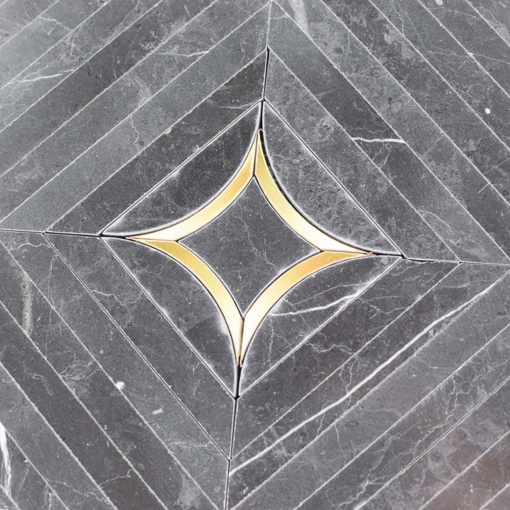 Luxe Nero Black Marble with Brass Inlay Waterjet Mosaic Tile - TileBuys
