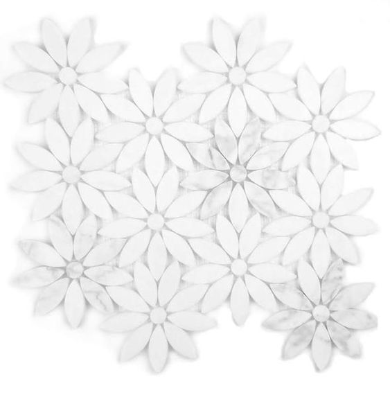 Luxe Tuscant Flower Marble Waterjet Mosaic Tile - Carrara White | TileBuys