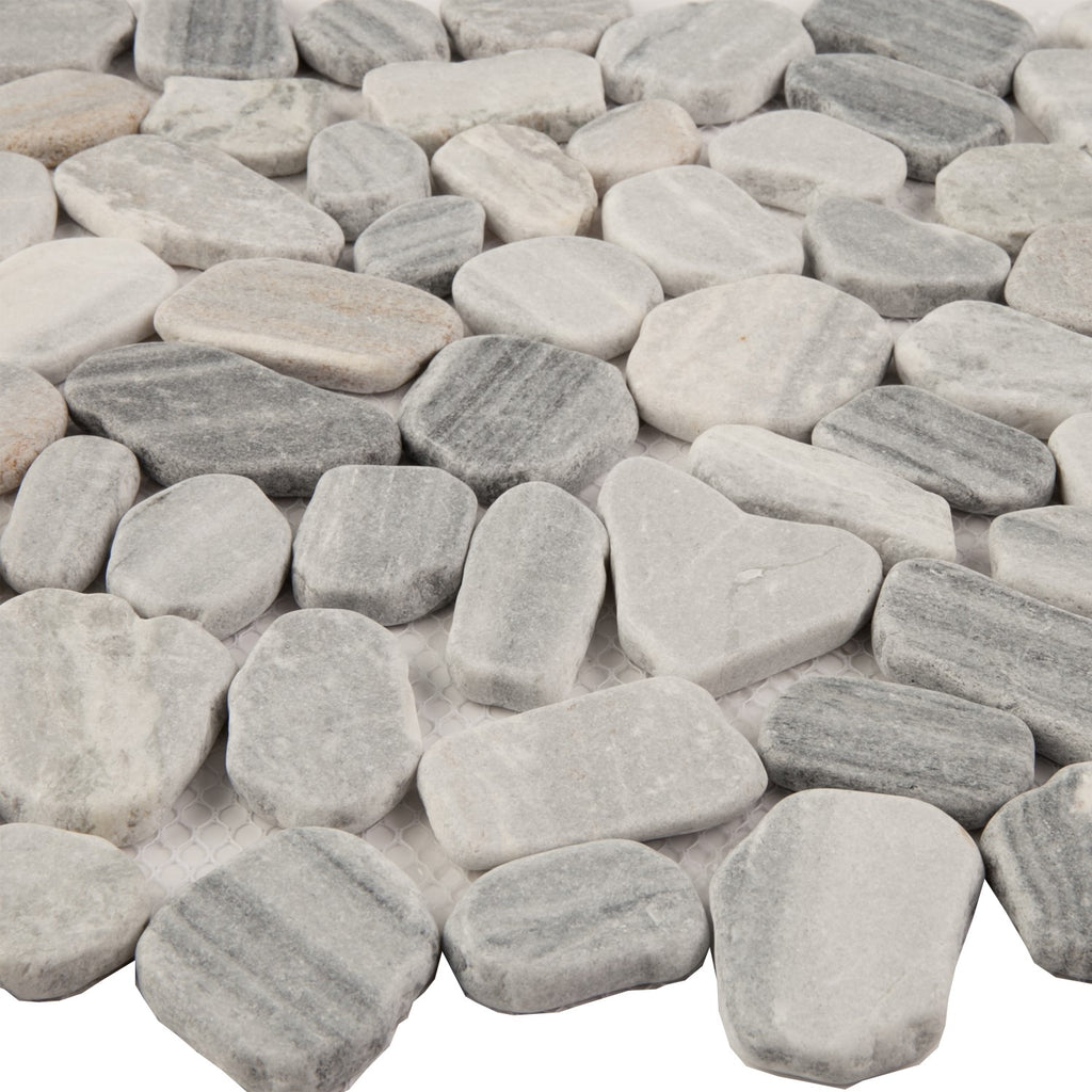 Salt & Pepper Marble - Flat Pebble Pattern Mosaic Tiles for Bathroom Floors