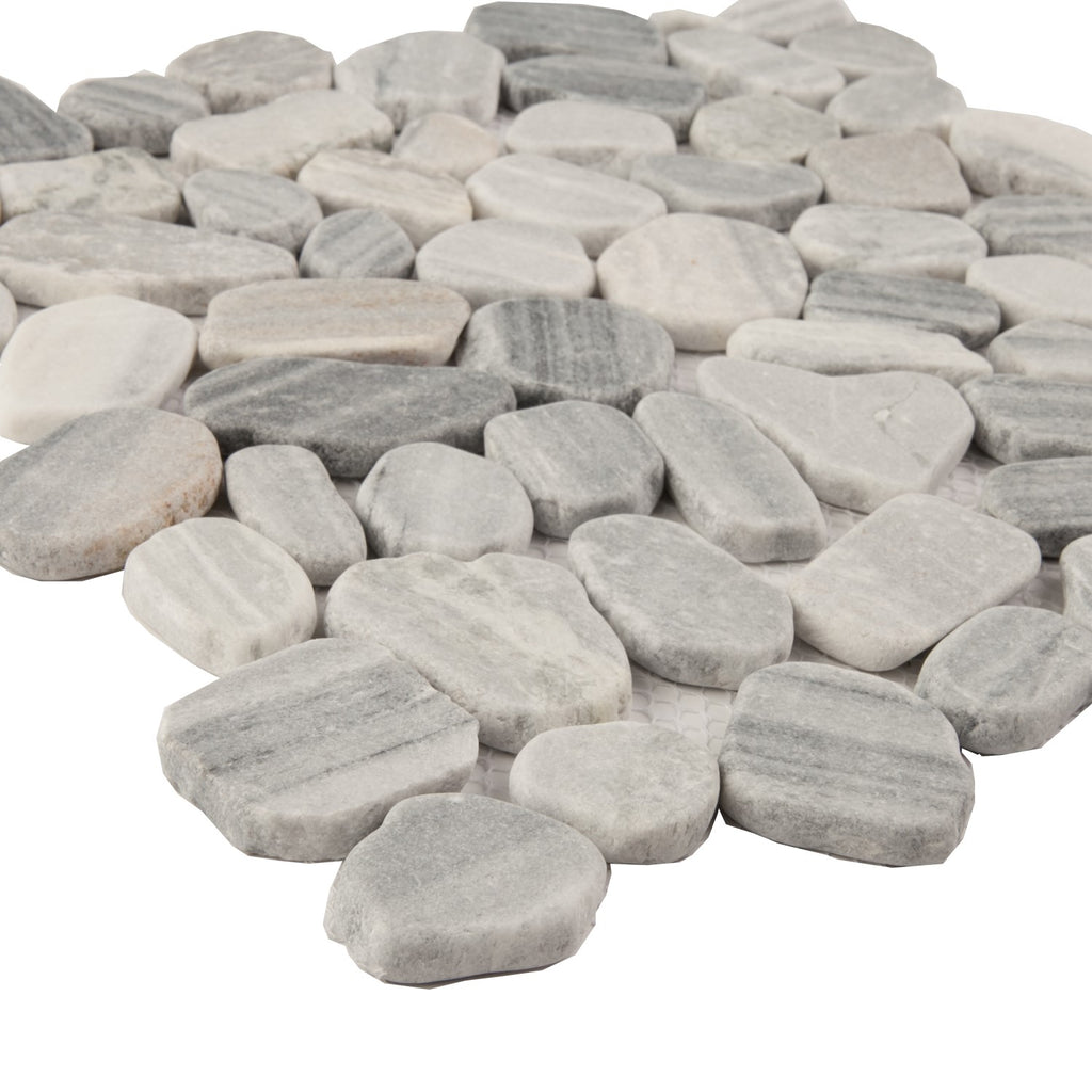 Salt & Pepper Marble - Flat Pebble Pattern Mosaic Tiles for Bathroom Floors