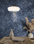 Marine Blue 2x8 Ceramic Subway Tile Wall