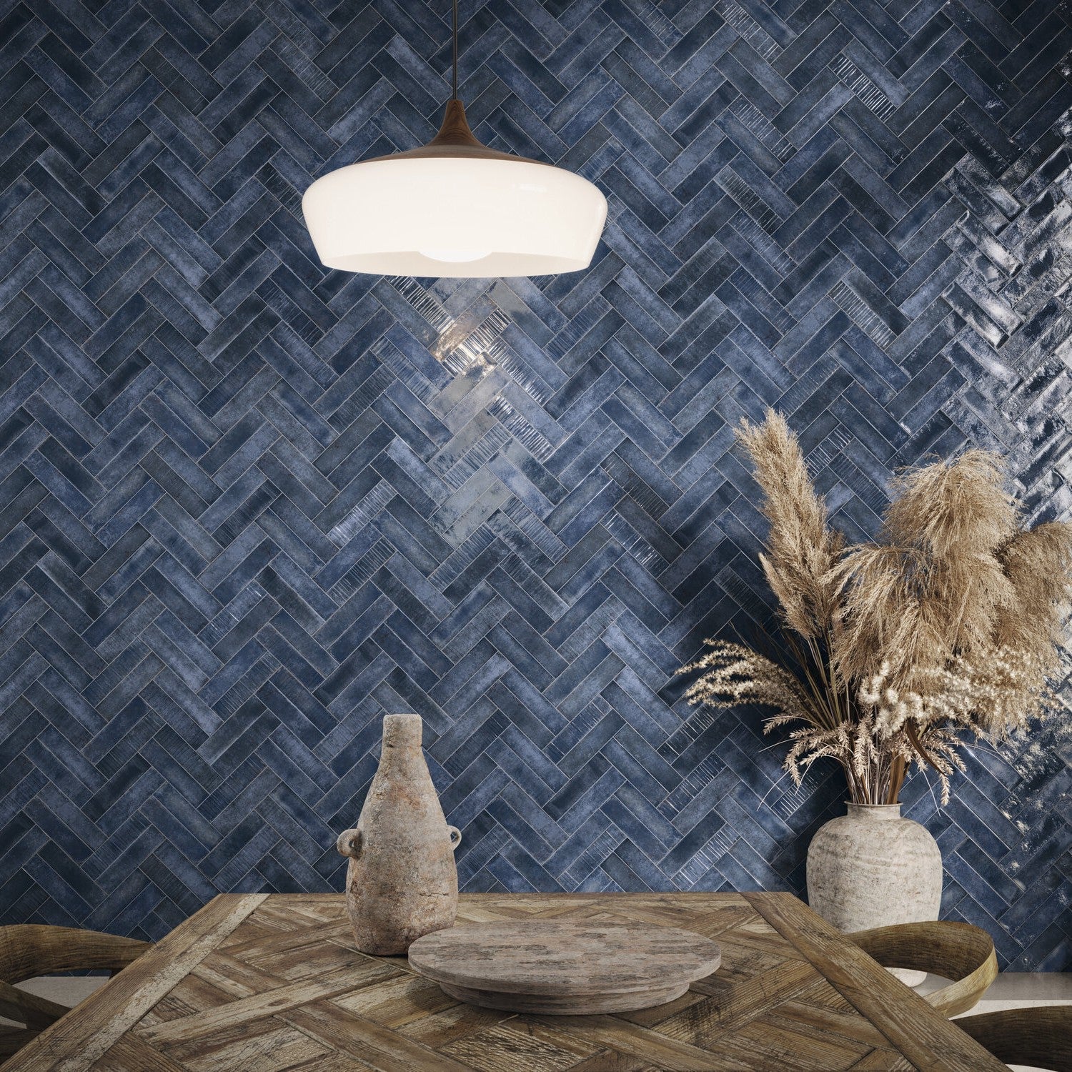Marine Blue 2x8 Ceramic Subway Tile Wall