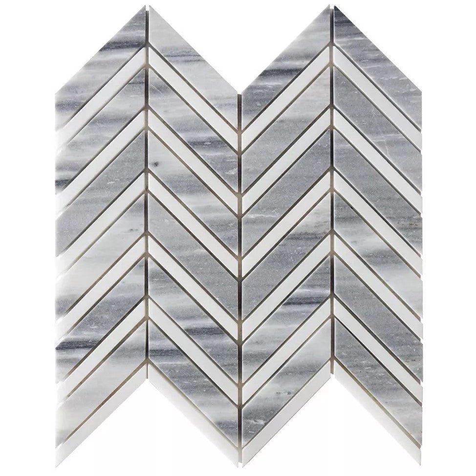 Marmara Gray & White Marble Mosaic Tile - Chevron - Polished - TileBuys