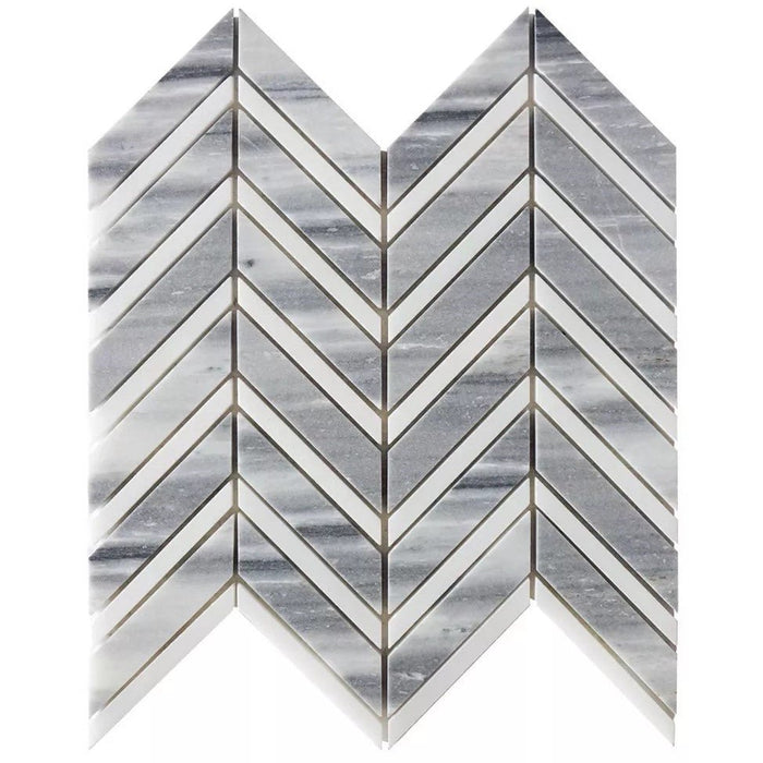 Marmara Gray & White Marble Mosaic Tile - Chevron - Polished - TileBuys