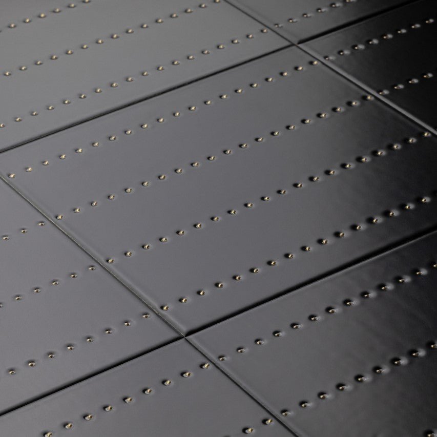 Matte Black 12 x 12 Wall Tile with Gold Dots in Quartet - TileBuys