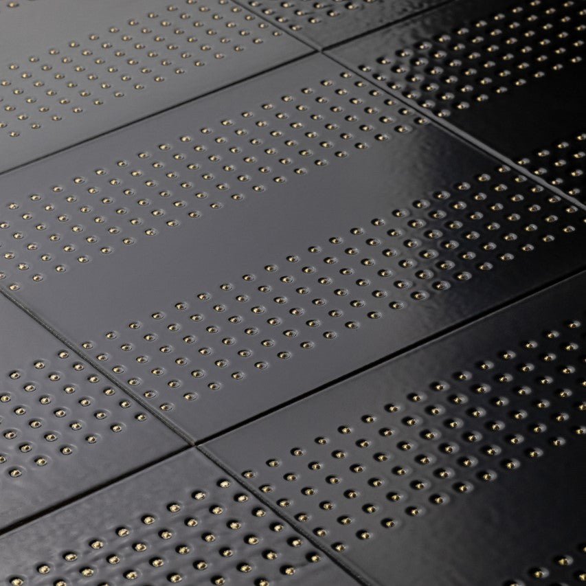 Matte Black 12 x 12 Wall Tile with Gold Dots in Tandem - TileBuys