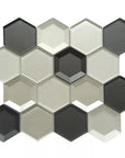 Black and Grey 3D Hexagon Glass Mosaic Tile
