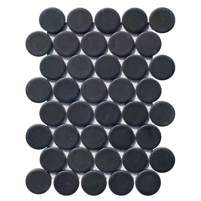 Matte Black Ceramic 2" Penny Rounds Tile - TileBuys