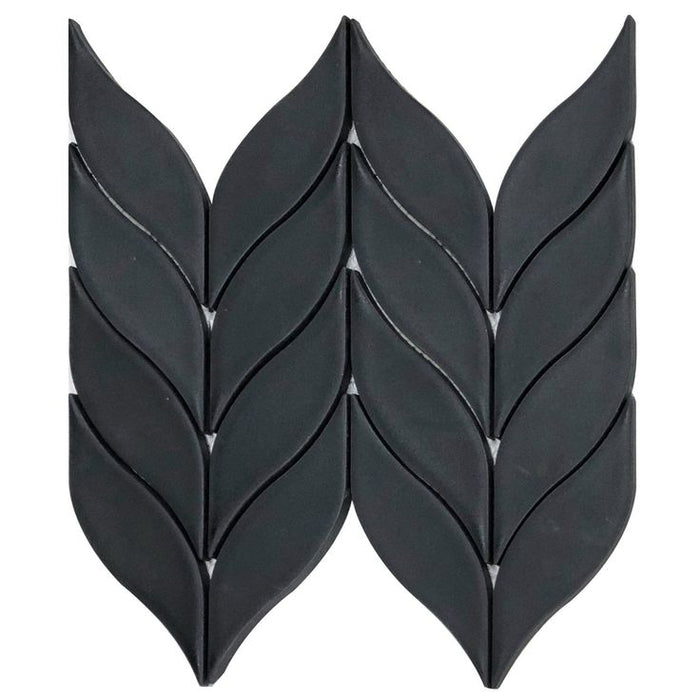 Matte Black Ceramic Leaf Mosaic Tile