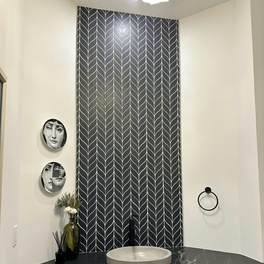 Black Leaf Tile Backsplash
