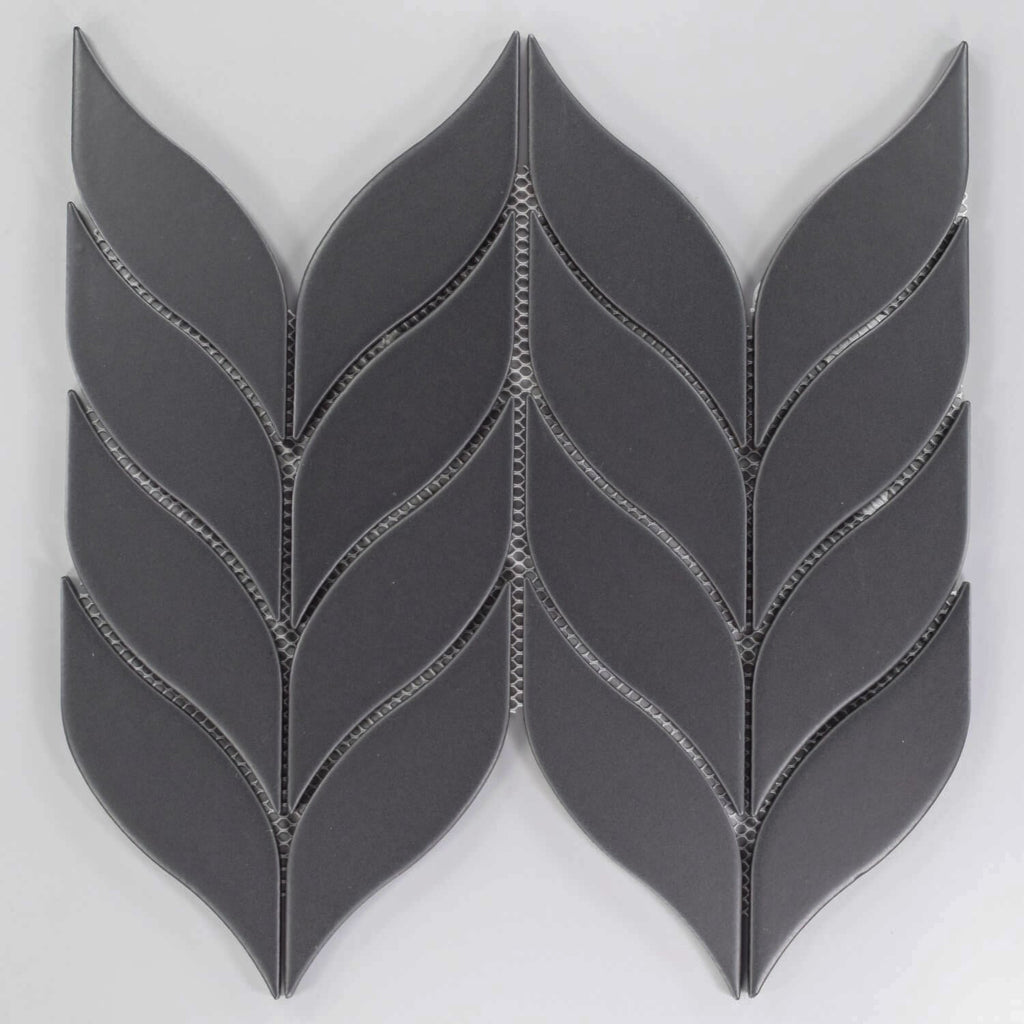 Matte Black Ceramic Leaf Mosaic Tile