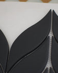 Closeup of Matte Black Leaf Ceramic Mosaic Tile