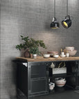 Accent Wall Featuring Charcoal Grey Fabric Look Porcelain 12x24 Tile