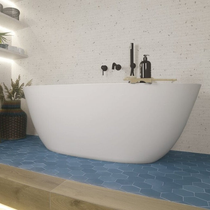 Matte Blue Hexagon Porcelain Tile Floor