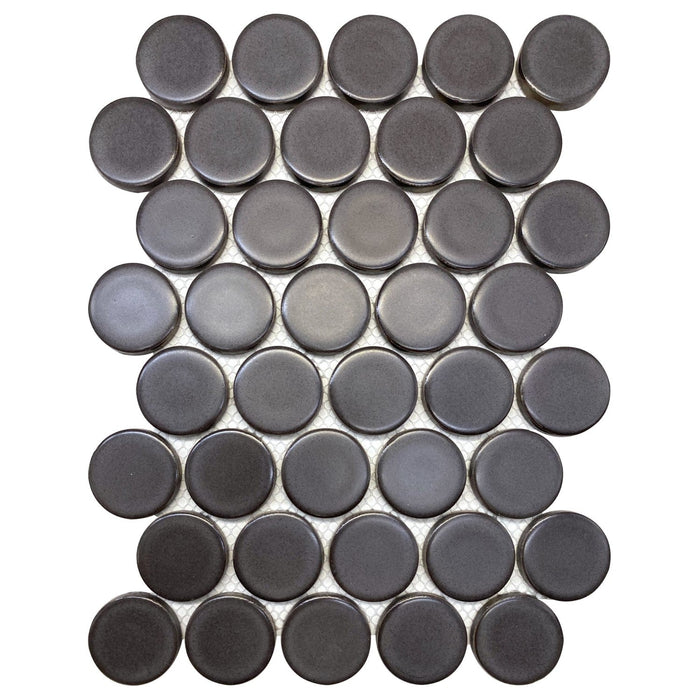 Matte Dark Gray Ceramic 2" Penny Rounds Tile - TileBuys