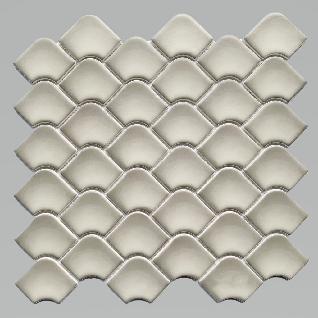 Greige Matte Glass Mini Fan Mosaic Tile