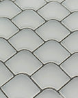 Closeup of matte glass mini fan mosaic tile in cotton white 