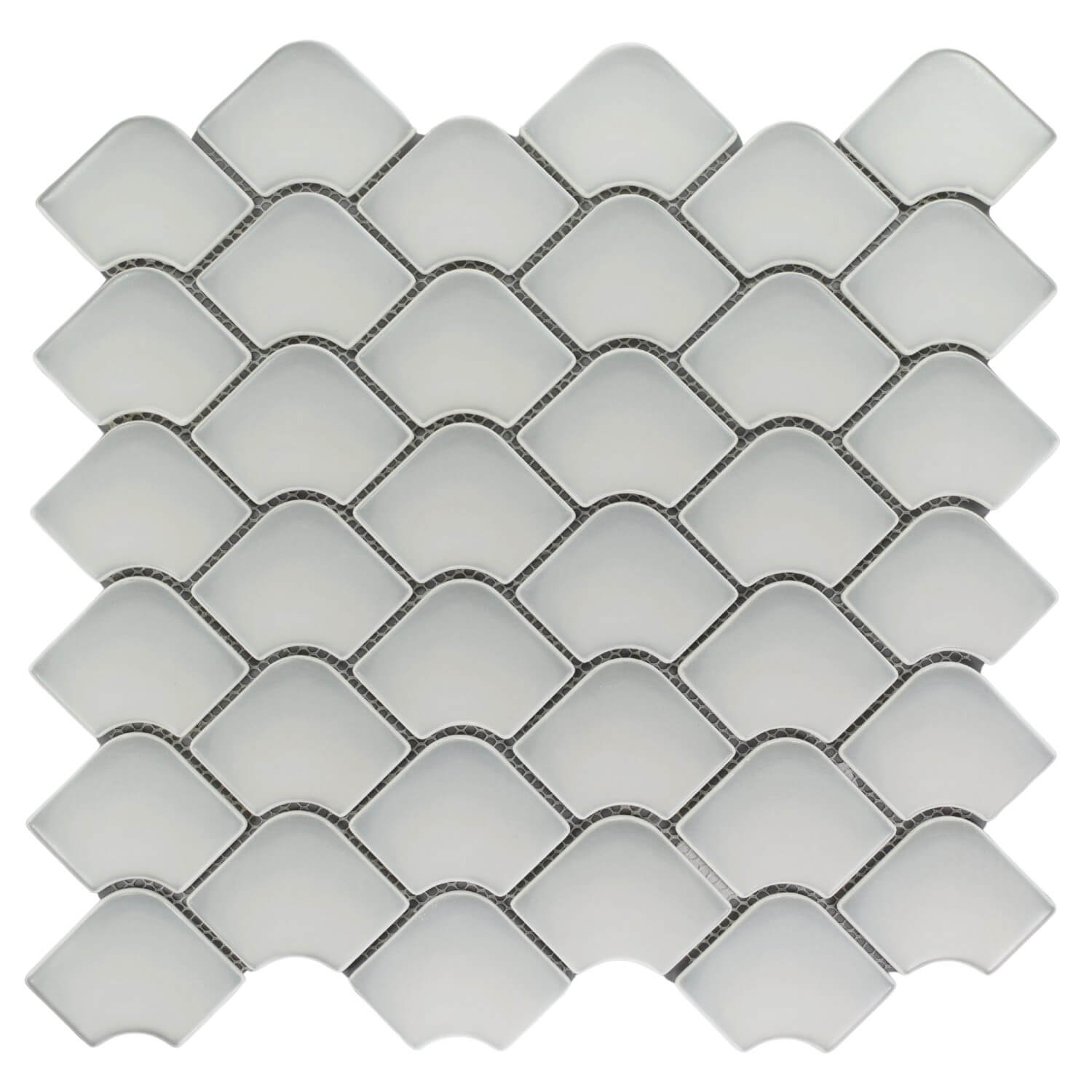 Matte glass mini fan mosaic tile in cotton white 