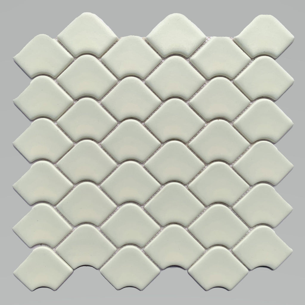 Matte glass mini fan mosaic tile in alabaster white