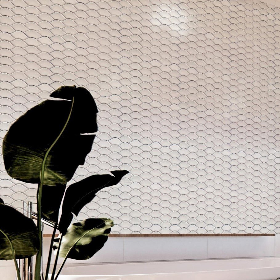 Cotton White Matte Glass Mini Fan Mosaic Tiled Wall