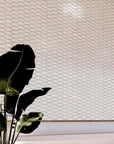 Cotton White Matte Glass Mini Fan Mosaic Tiled Wall