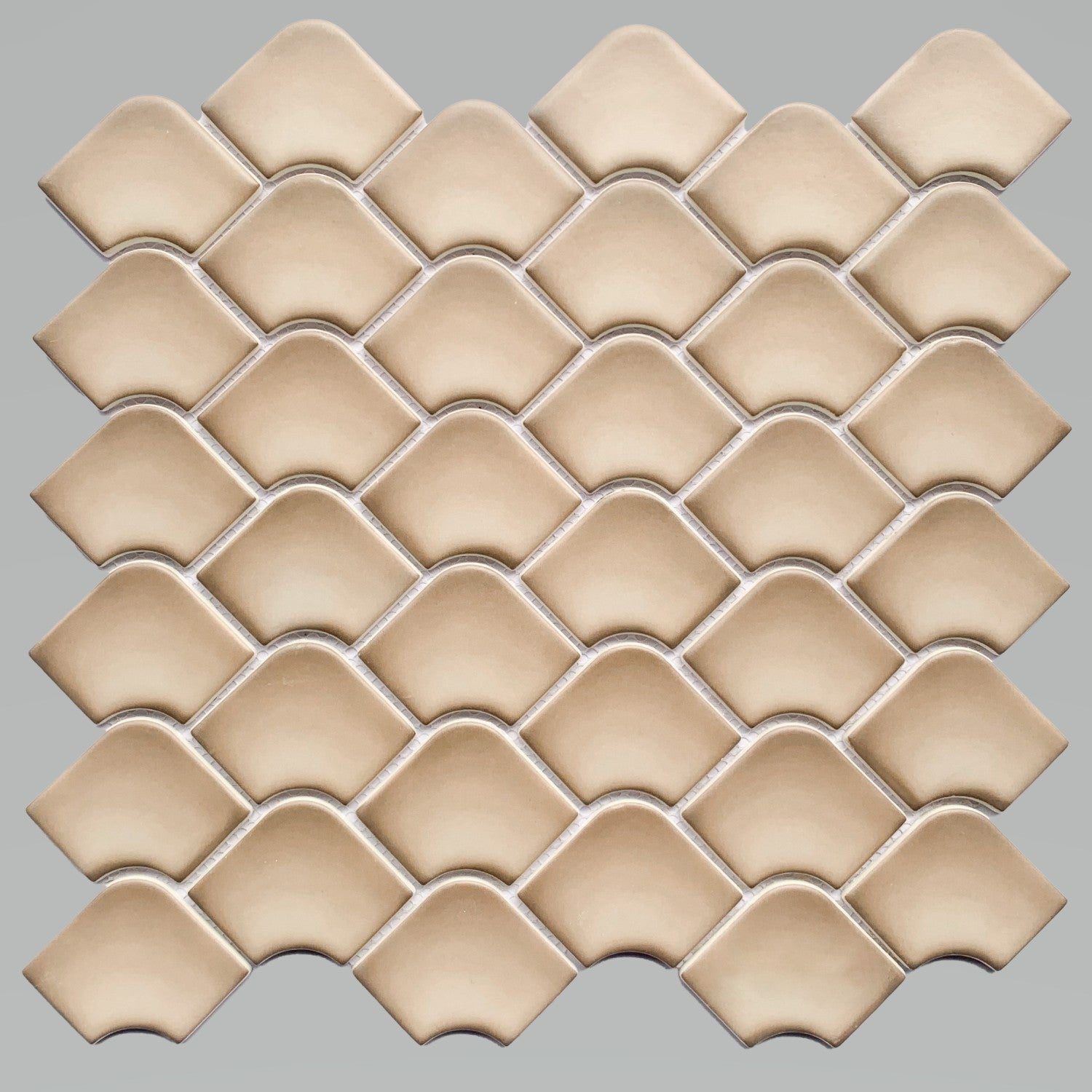 Taupe Matte Glass Mini Fan Mosaic Tile
