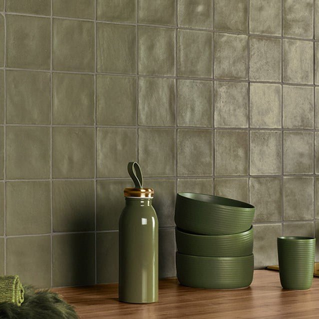 Matte Kale Green 4x4 Tile Backsplash