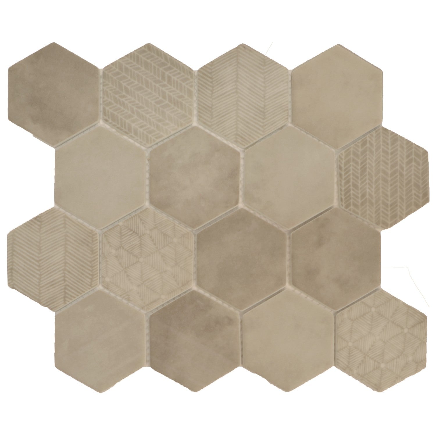 Sand Color Matte Patterned Glass Hexagon Mosaic Tile