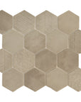 Sand Color Matte Patterned Glass Hexagon Mosaic Tile
