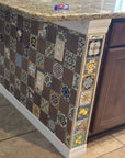 Tiled Countertop Featuring Deco Tiles and Matte Sienna Brown Terracotta Look Ceramic 4x4 Tile