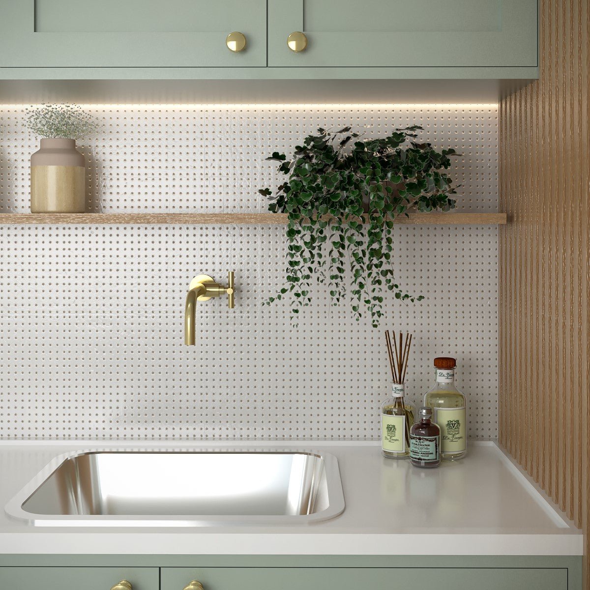 Matte White 12 x 12 Wall Tile with Gold Dots in Grid Pattern - TileBuys