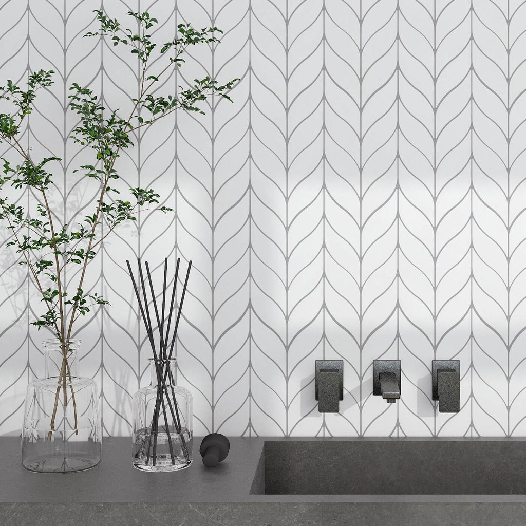 Matte White Ceramic Leaf Tile Backsplash