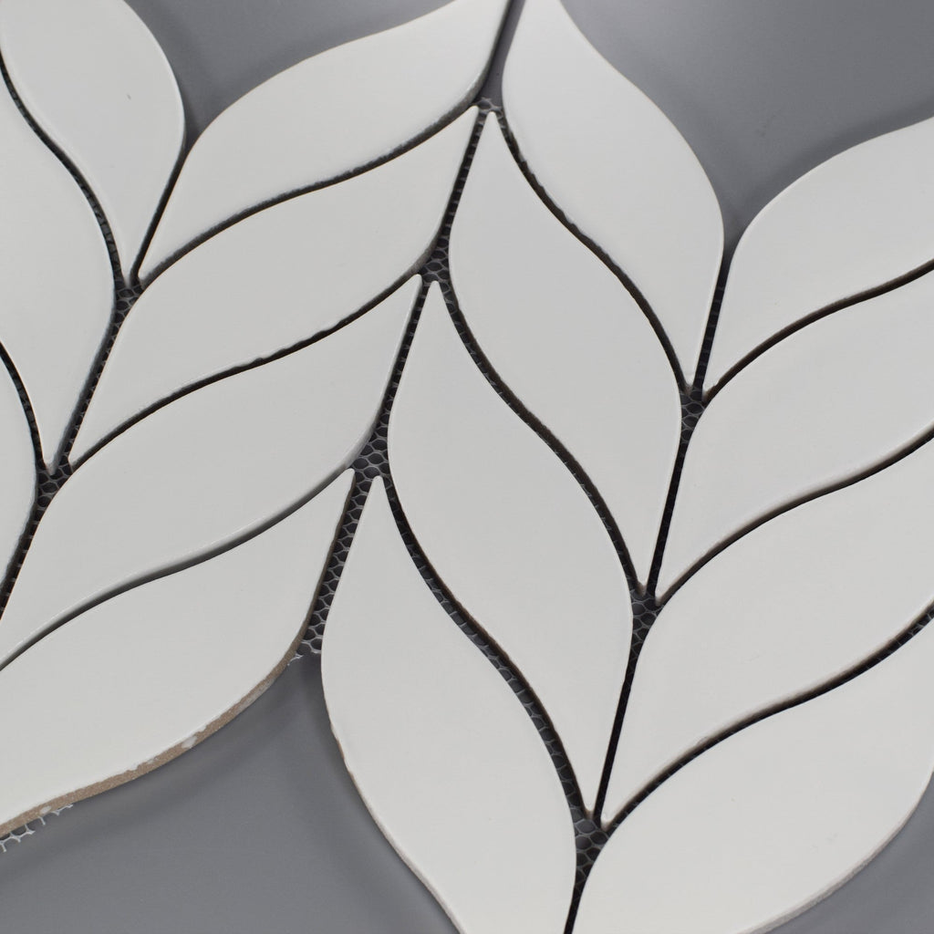 Ceramic White Leaf Mosaic Tile Closeup