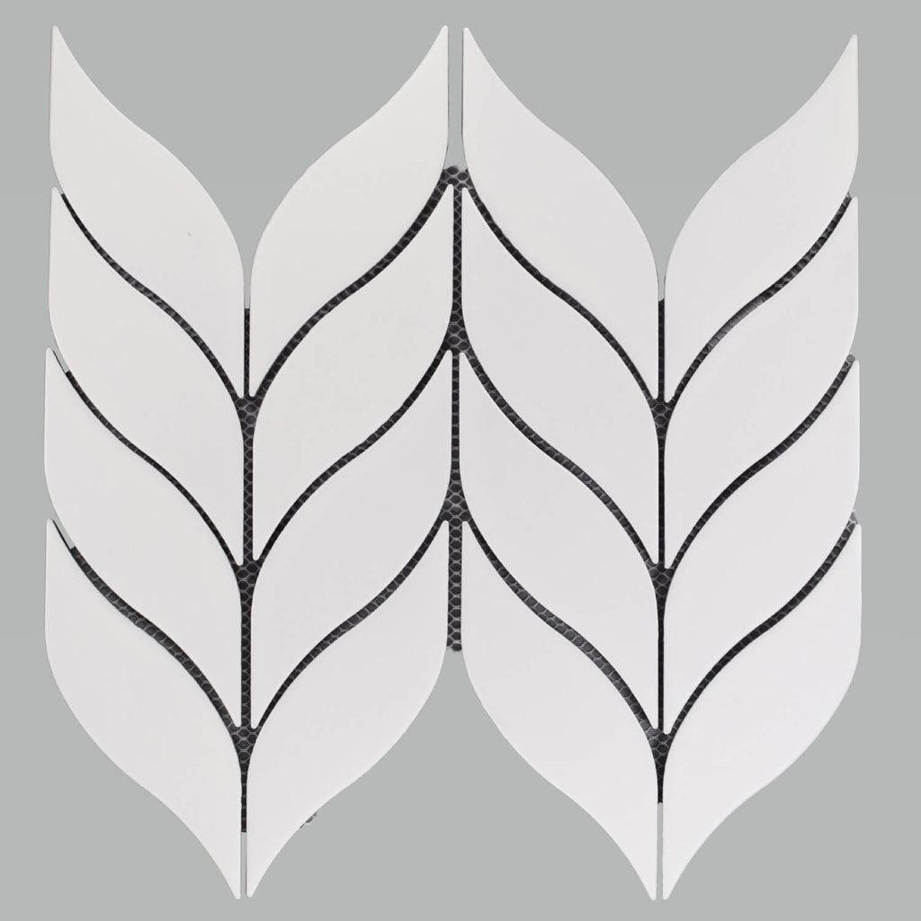Matte White Leaf Tile on Light Gray Background