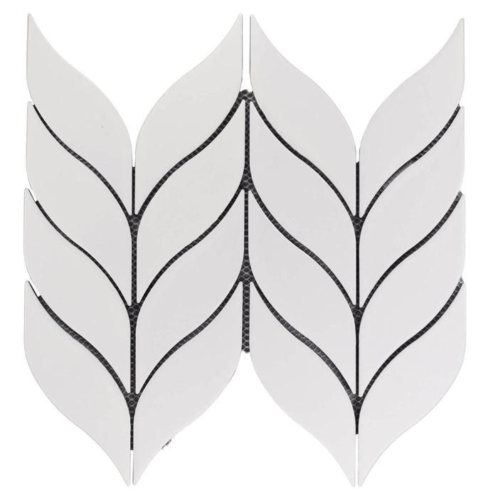 Matte White Leaf Mosaic Tile
