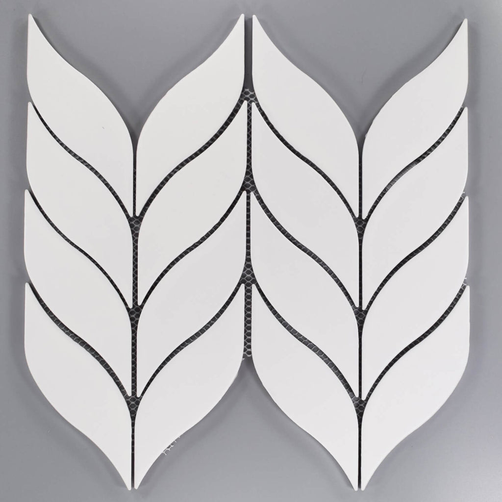 Matte White Leaf Tile on Gray Background