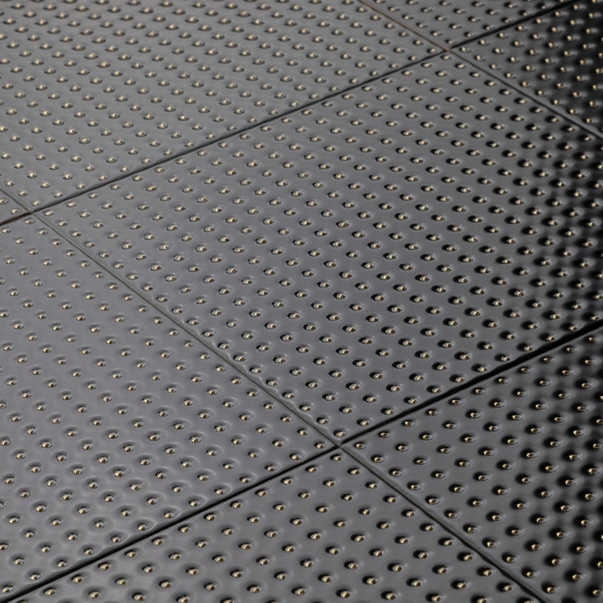 Matte Black 12 x 12 Wall Tile with Gold Dots in Grid Pattern