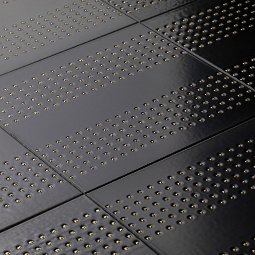 Matte Black 12 x 12 Wall Tile with Gold Dots in Tandem