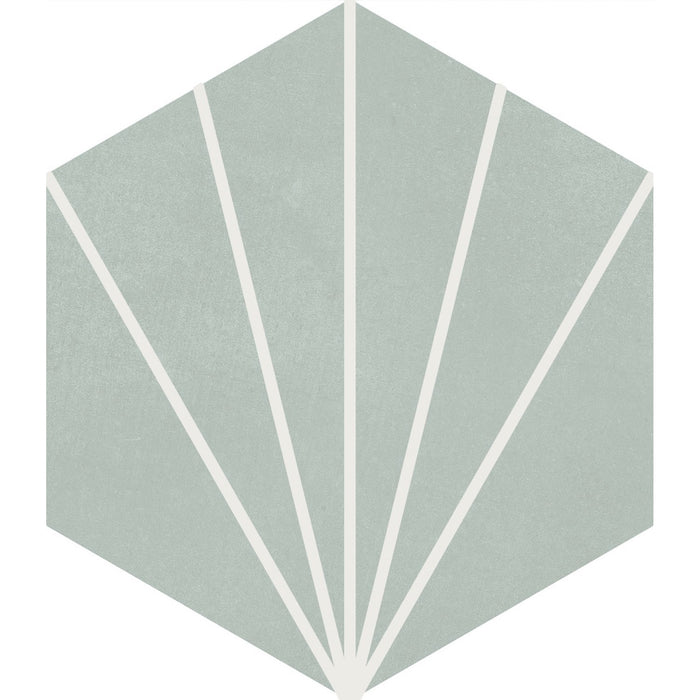 Starline Pattern Hexagon Porcelain Tiles in Gray Green