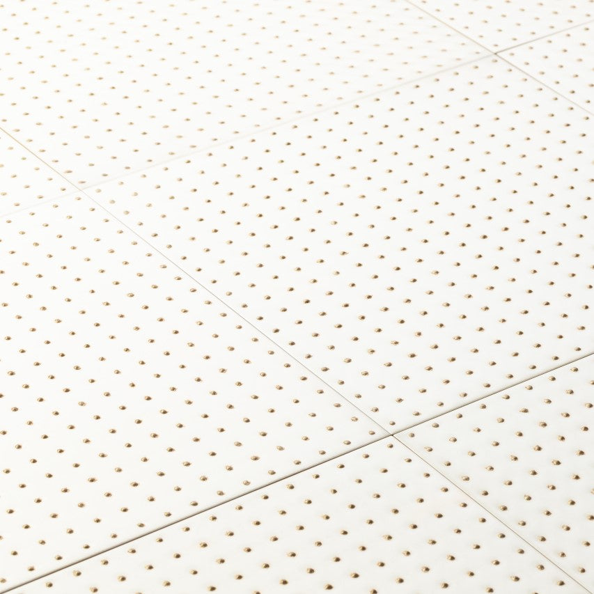 Matte White 12 x 12 Wall Tile with Gold Dots in Grid Pattern