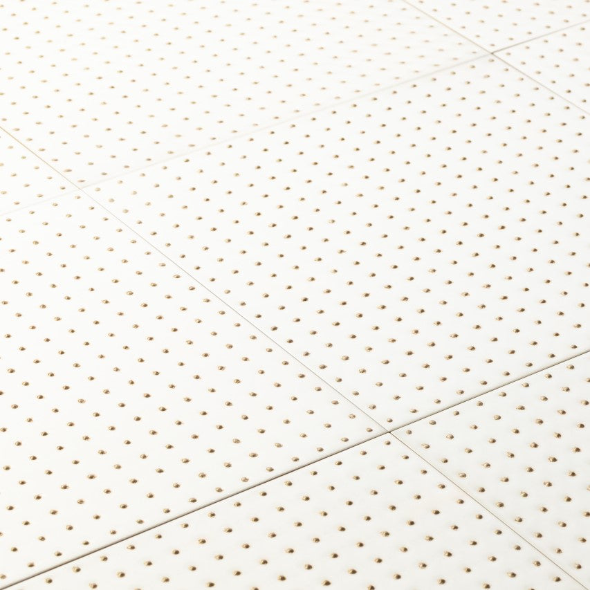 Matte White 12 x 12 Wall Tile with Gold Dots in Grid Pattern