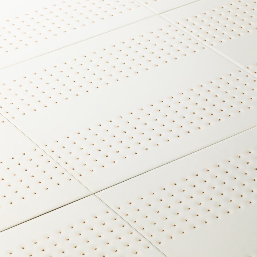 Matte White 12 x 12 Wall Tile with Gold Dots in Tandem