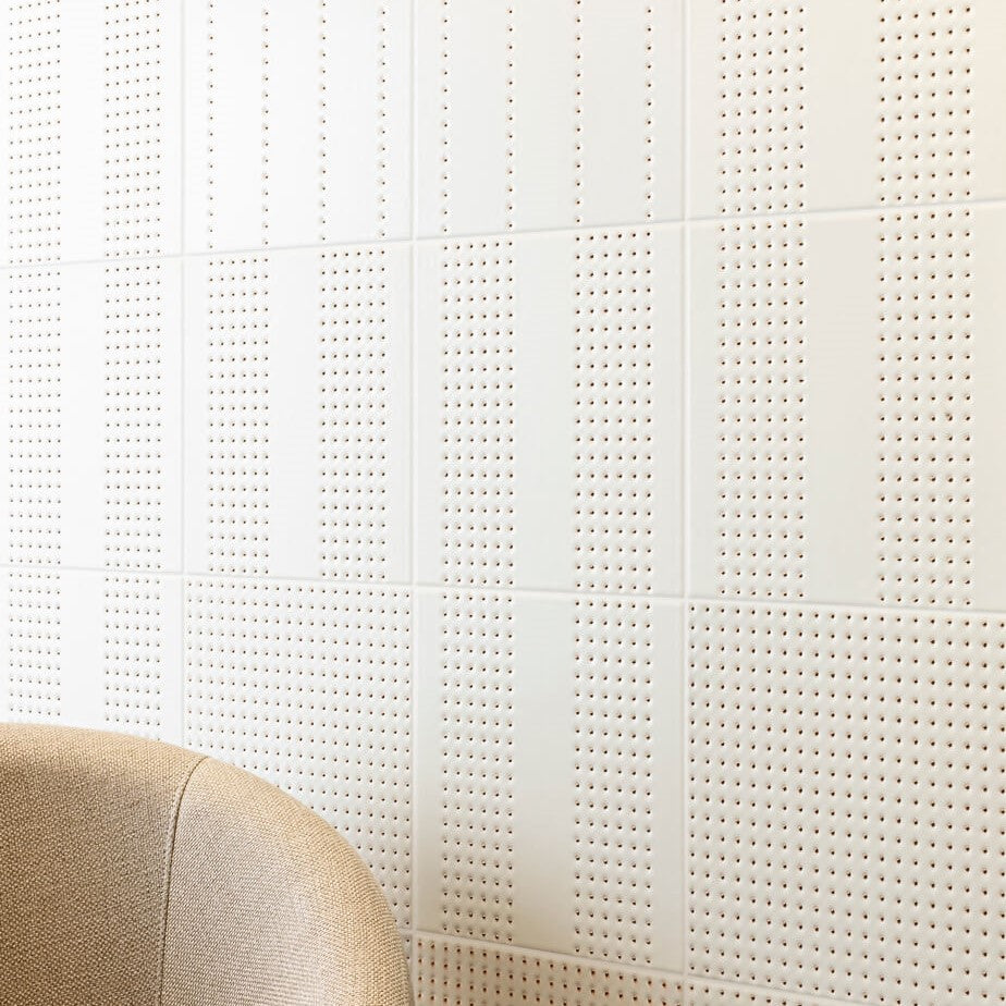 Matte White 12 x 12 Wall Tile with Gold Dots in Tandem