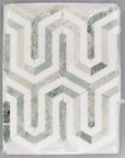 Ming Green and White Thassos Marble Greek Key Mosaic Tile in Packaging