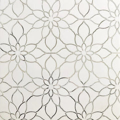 Mirror Glass & White Thassos Marble Floral Waterjet Mosaic Tile